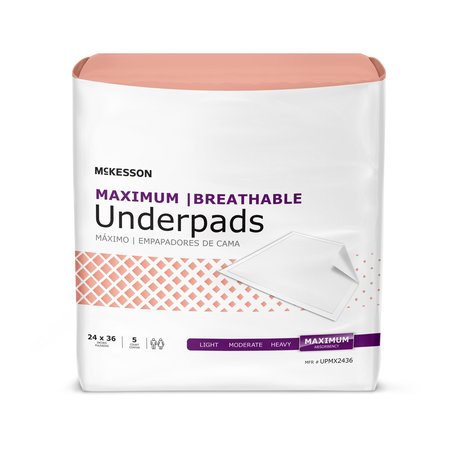 MCKESSON Ultimate Breathable Underpads Heavy Absorbency 24X36", PK 5 UPMX2436